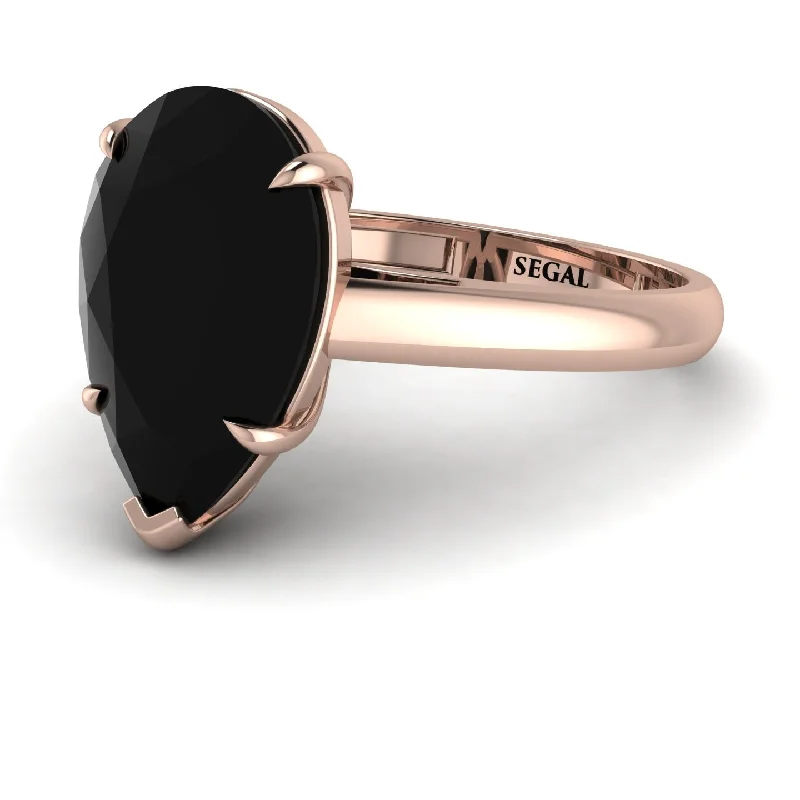 Pear Cut Black Diamond Solitaire Engagement Ring - Elle No. 8