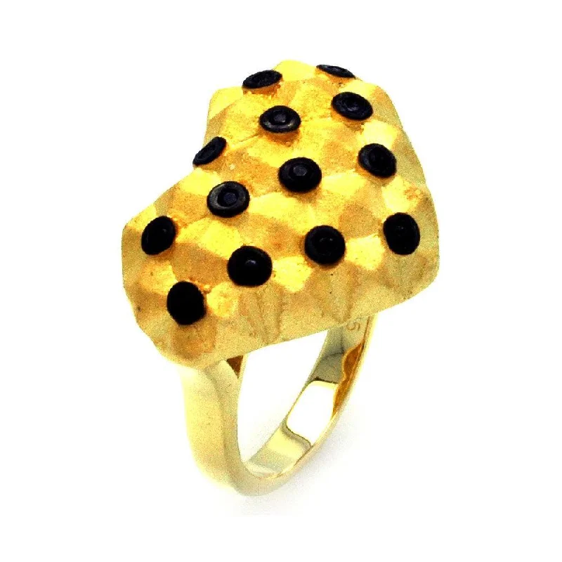 Clearance-Silver 925 Black Rhodium and Gold Plated Matte Finish Black CZ Dotted Heart Ring - STR00877