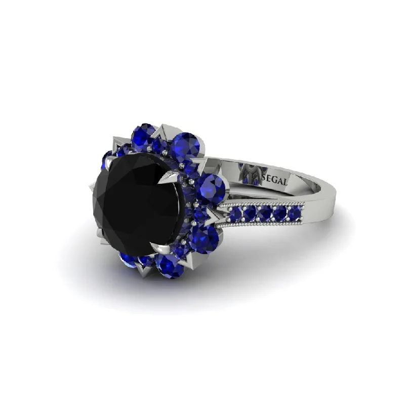 Black Diamond Halo Sunburst Engagement Ring - Winter No. 69