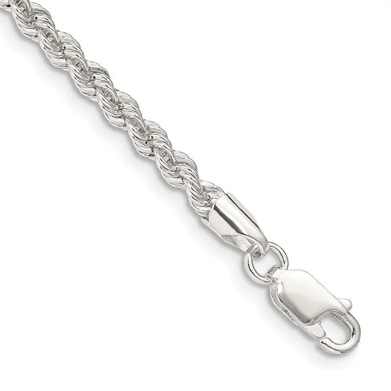 Sterling Silver 3mm Solid Rope Chain Bracelet