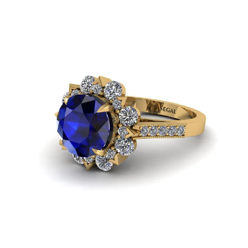 Sapphire Halo Sunburst Engagement Ring - Winter No. 13