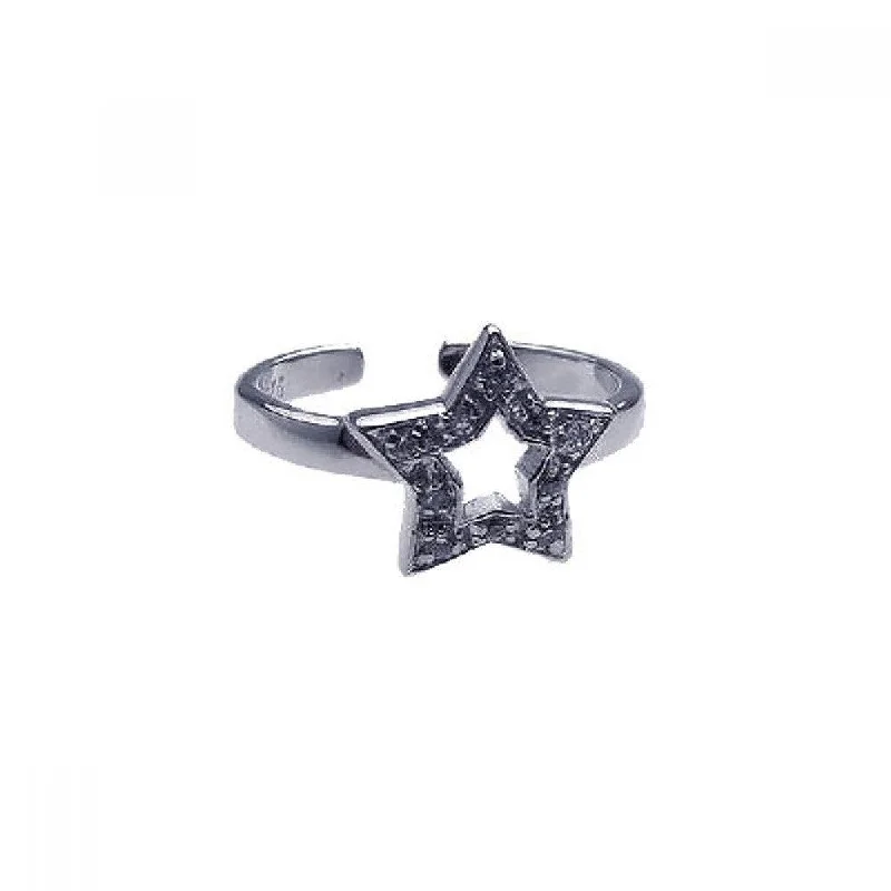 Silver 925 Rhodium Plated Clear CZ Star Toe Ring - CZTR11