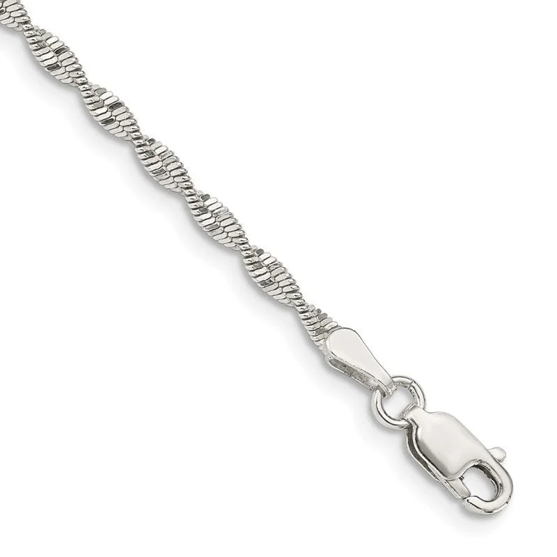 Sterling Silver 2mm Twisted Herringbone Chain Bracelet