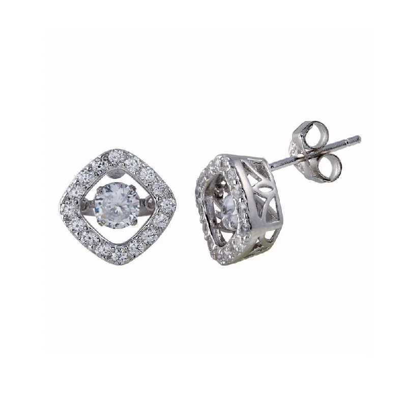 Rhodium Plated 925 Sterling Silver Square Dancing CZ Stud Earrings - STE01126