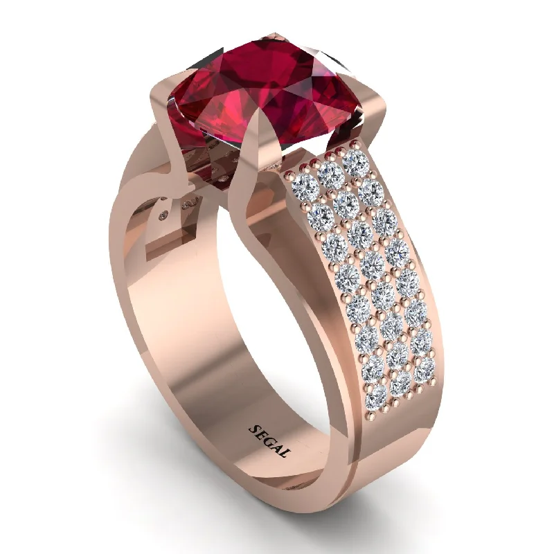 Round Cut Ruby 14K Gold Pave Engagement Ring - Saylor No. 11