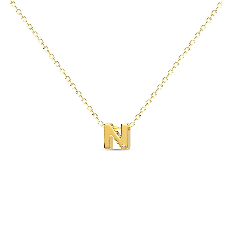 Diamond Letter Necklace "N" - 18 karat gold vermeil on sterling silver, diamond 0.01 carat