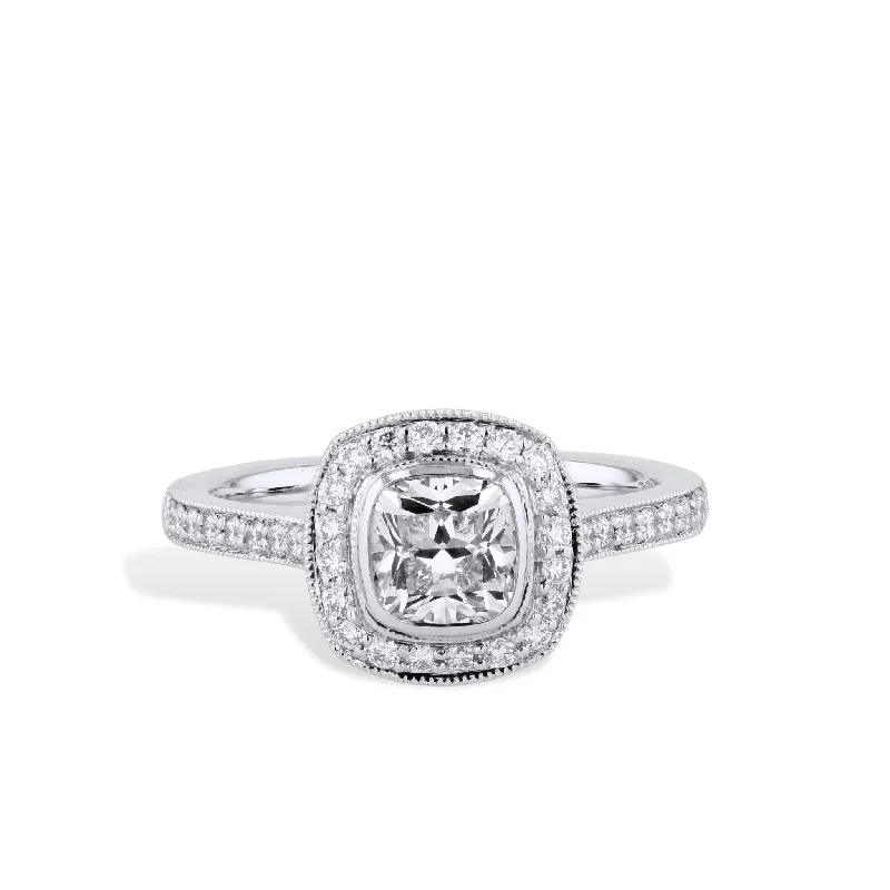 Brilliant Cushion Cut Diamond Platinum Engagement Ring