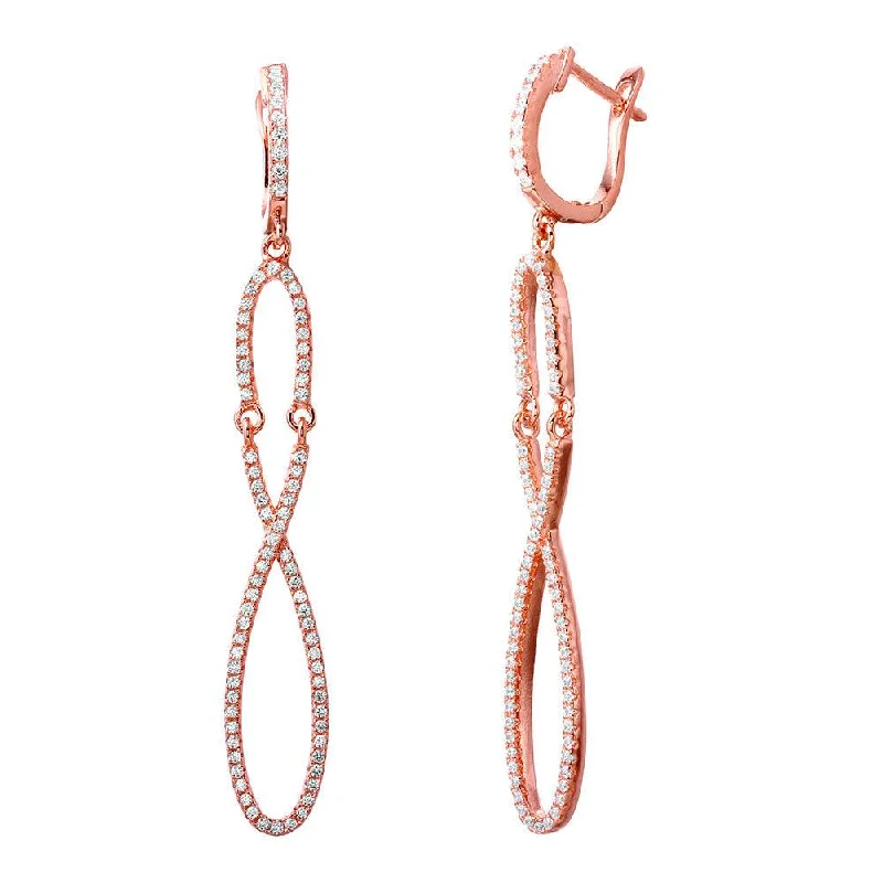 Silver 925 Rose Gold Plated Dangling Infinity CZ Dangling Earrings - ACE00103RGP