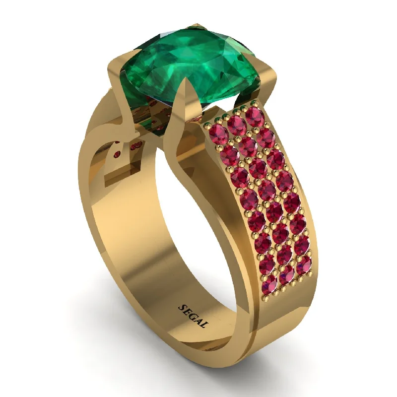 Round Cut Emerald 14K Gold Pave Engagement Ring - Saylor No. 49