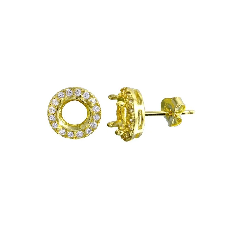 Gold Plated 925 Sterling Silver Round Clear CZ Mounting Earring - BGE00707GP