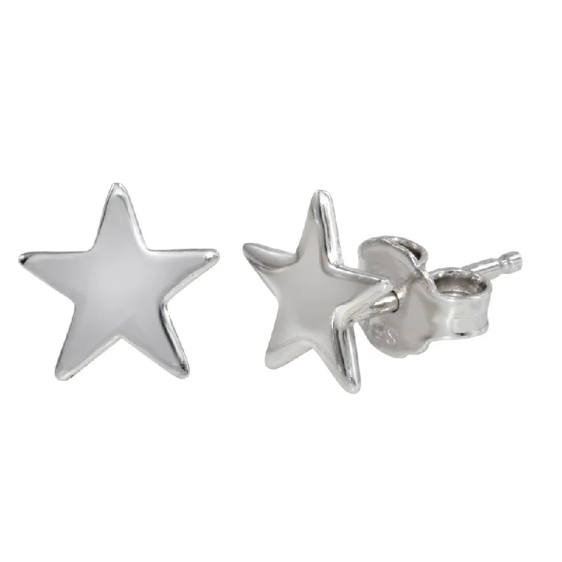 Rhodium Plated 925 Sterling Silver Star Stud Earrings - SOE00010