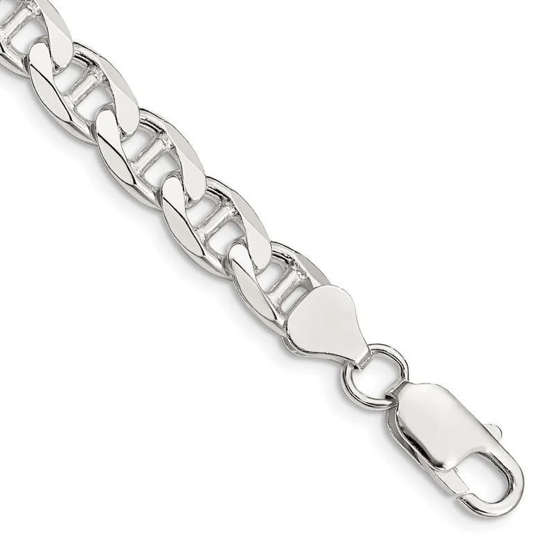 Sterling Silver 7.4mm Flat Cuban Anchor Chain Bracelet