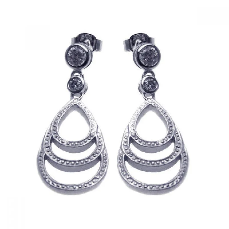 Clearance-Silver 925 Rhodium Plated Teardrop Round CZ Dangling Stud Earrings - STE00648