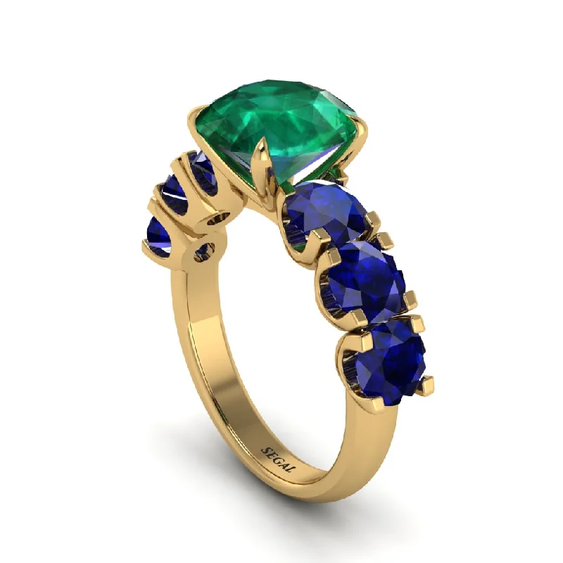 Round Cut Emerald Cathedral Engagement Ring - Tatum No. 64