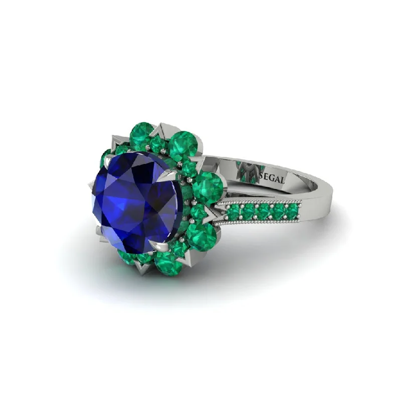 Sapphire Halo Sunburst Engagement Ring - Winter No. 30