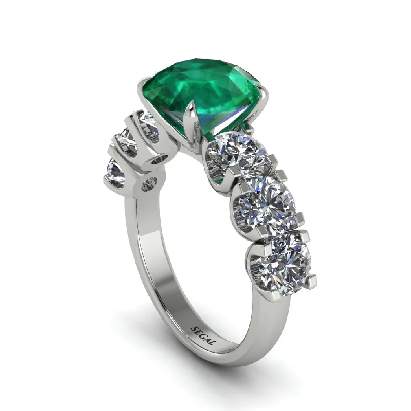 Round Cut Emerald Cathedral Engagement Ring - Tatum No. 6