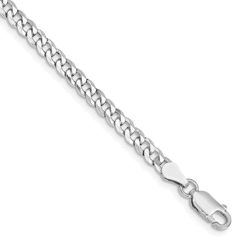 Sterling Silver Rhodium-plated 4mm Beveled Curb Chain Bracelet