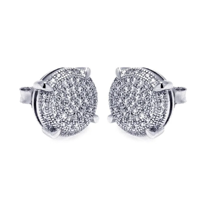 Silver 925 Rhodium Plated Micro Pave Clear Circle CZ Stud Earrings - ACE00046