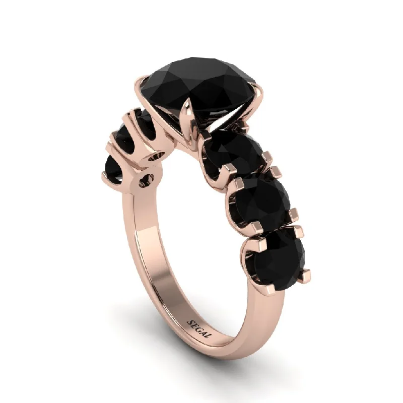 Round Cut Black Diamond Cathedral Engagement Ring - Tatum No. 38