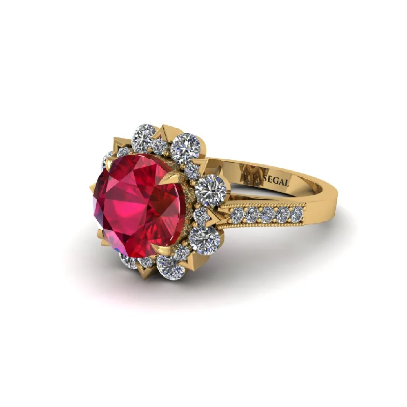 Ruby Halo Sunburst Engagement Ring - Winter No. 10