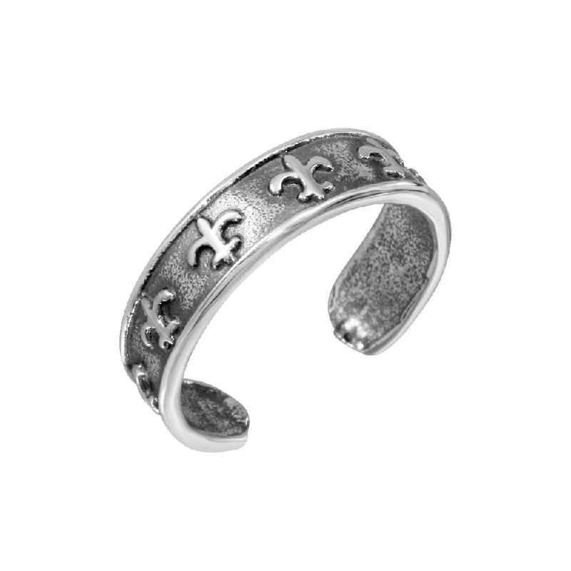 Silver 925 Fleur De Lis Crest Adjustable Toe Ring - TR202-A