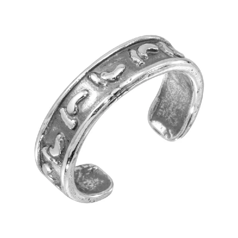 Silver 925 Oxidized Footprint Adjustable Toe Ring - TR152-A