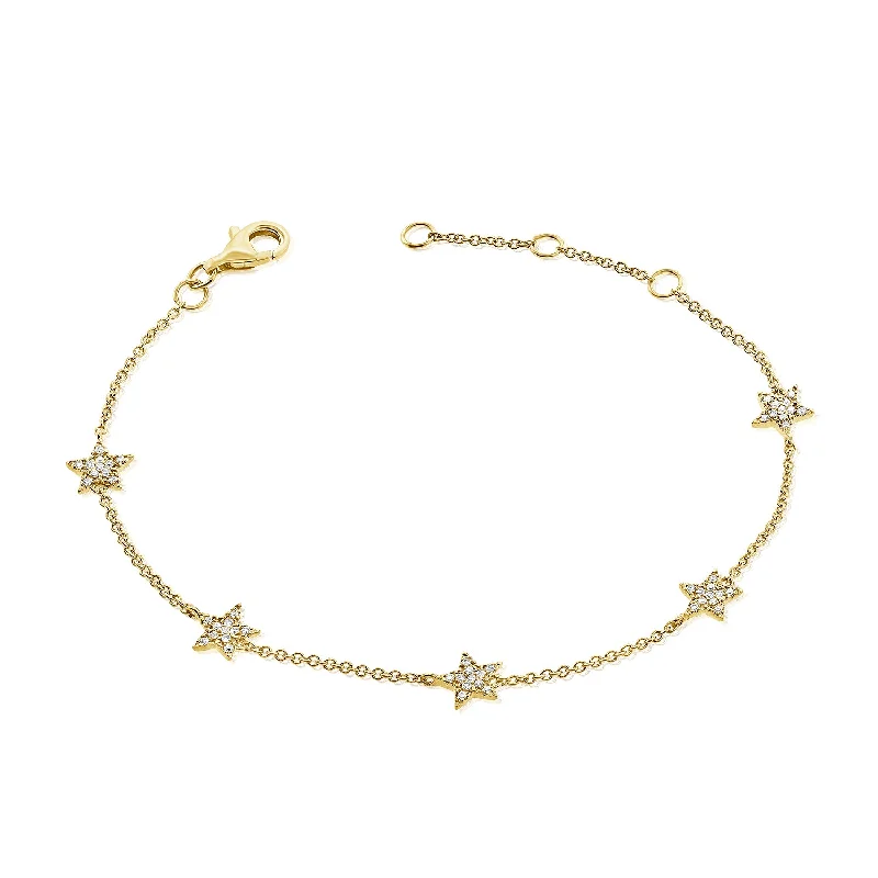 Five Diamond Stars Chain Bracelet made in 14K Gold