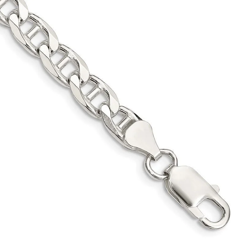 Sterling Silver 6.5mm Flat Cuban Anchor Chain Bracelet