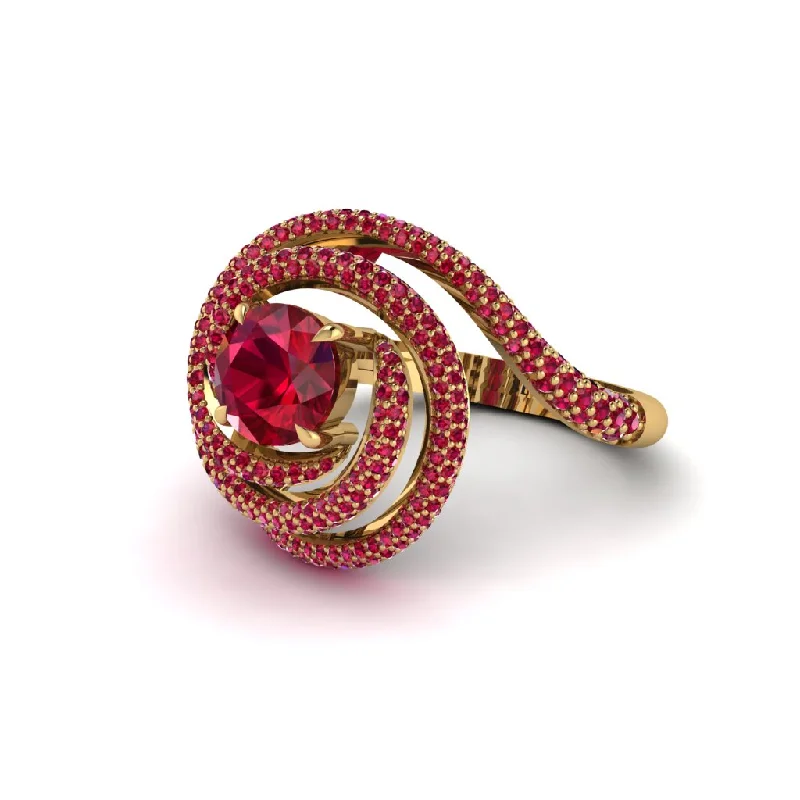 Ruby Double Halo Swirling Engagement Ring - Serena No. 55