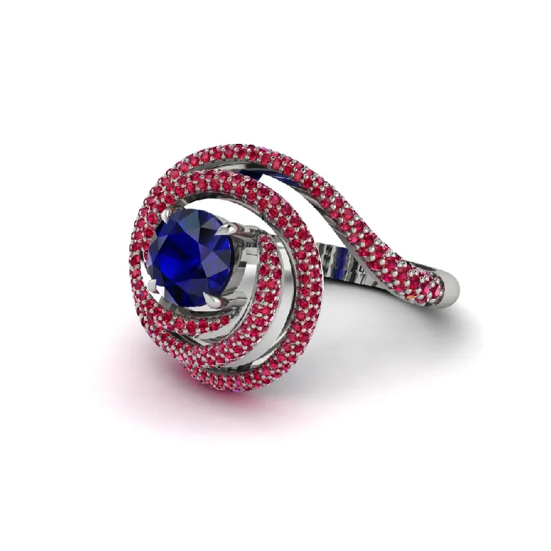 Sapphire Double Halo Swirling Engagement Ring - Serena No. 60