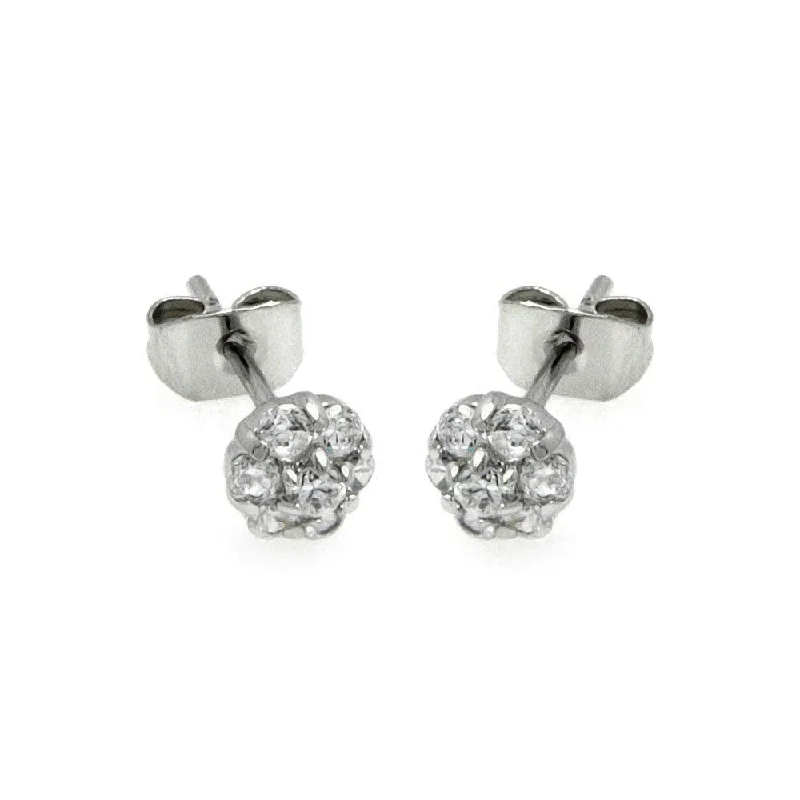 Silver 925 Rhodium Plated Flower CZ Stud Earrings - BGE00229