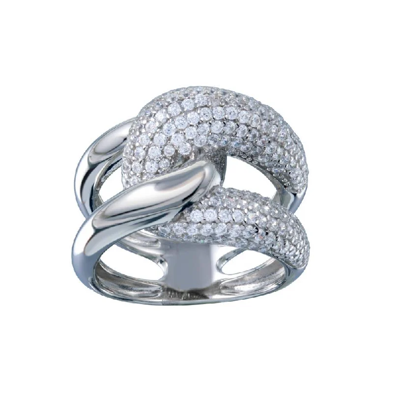 Rhodium Plated 925 Sterling Silver Clear Micro Pave CZ Knot Ring - STR01119