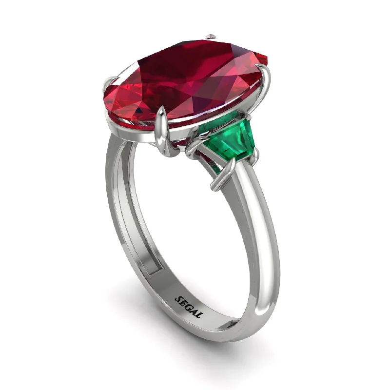 Oval-Cut Ruby Three Stone Engagement Ring - Amari No. 27