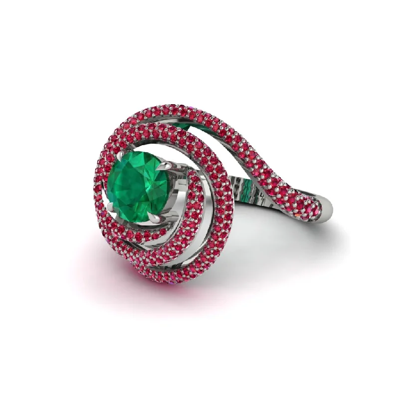 Emerald Double Halo Swirling Engagement Ring - Serena No. 51