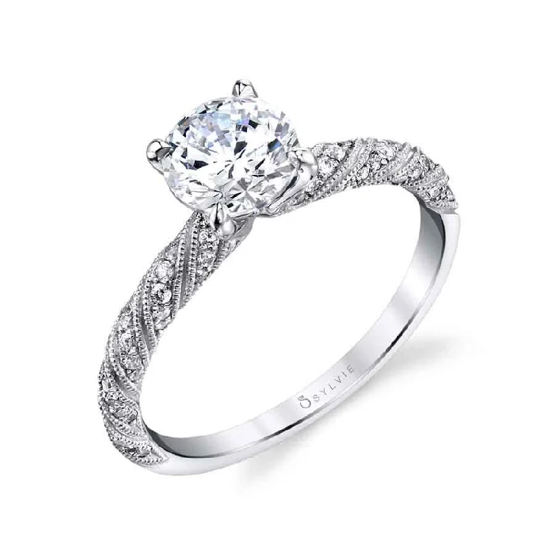 Sylvie Collection 14K White Gold Round Engagement Ring Setting