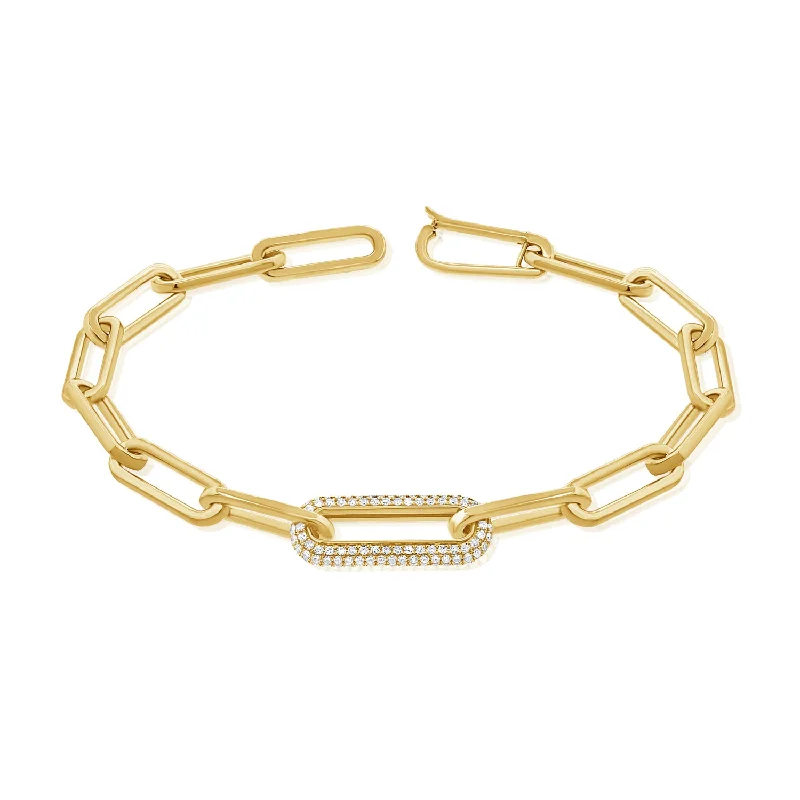 Diamond Paperclip Link Bracelet in 14K Gold