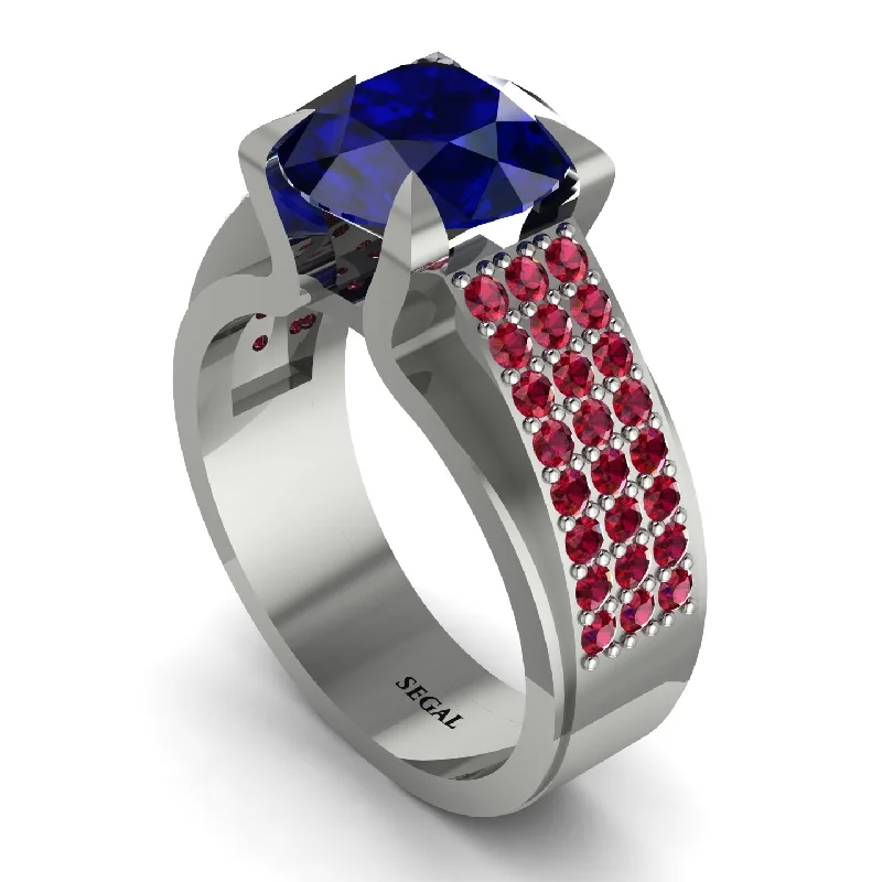 Round Cut Sapphire 14K Gold Pave Engagement Ring - Saylor No. 60