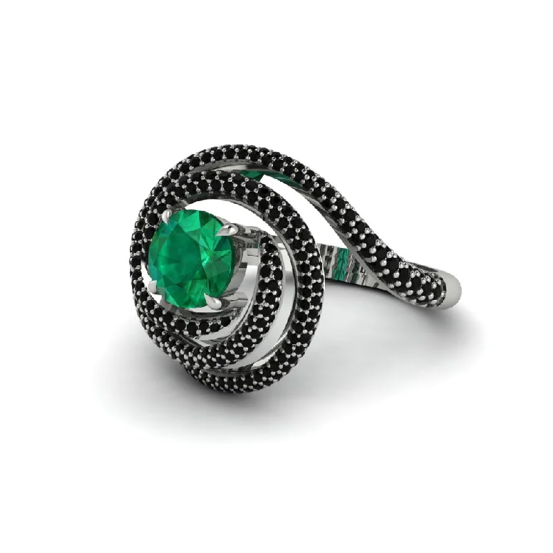 Emerald Double Halo Swirling Engagement Ring - Serena No. 36