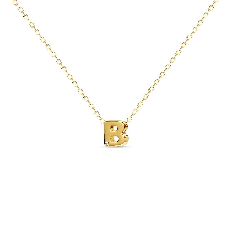 Diamond Letter Necklace "B" - 18 karat gold vermeil on sterling silver, diamond 0.01 carat