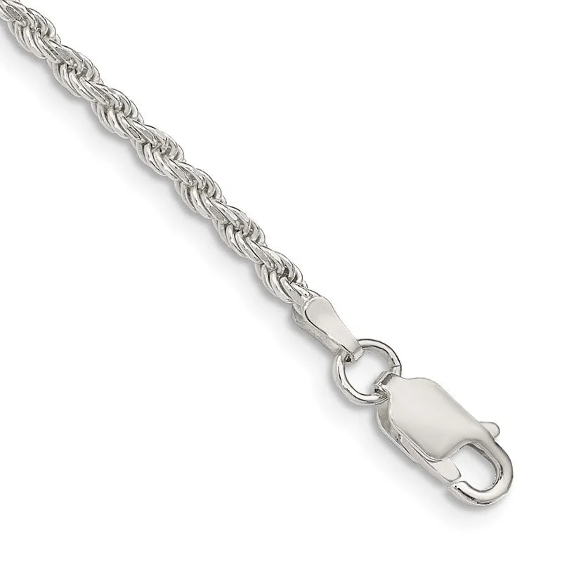 Sterling Silver 2.25mm Diamond-cut Rope Chain Bracelet