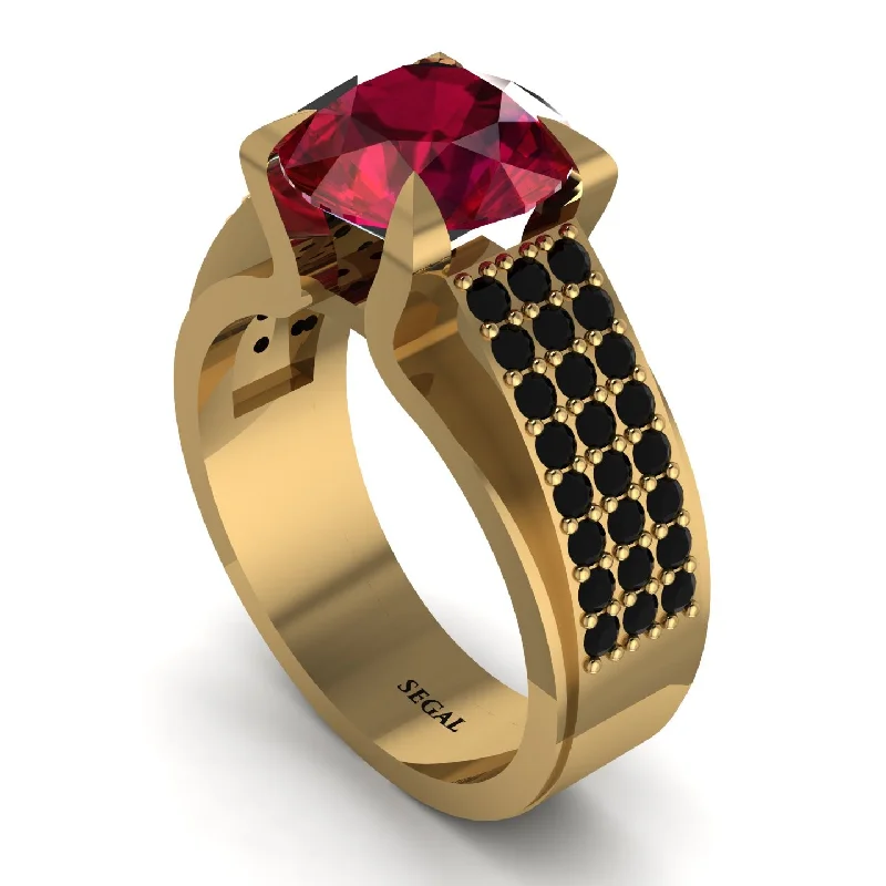 Round Cut Ruby 14K Gold Pave Engagement Ring - Saylor No. 40