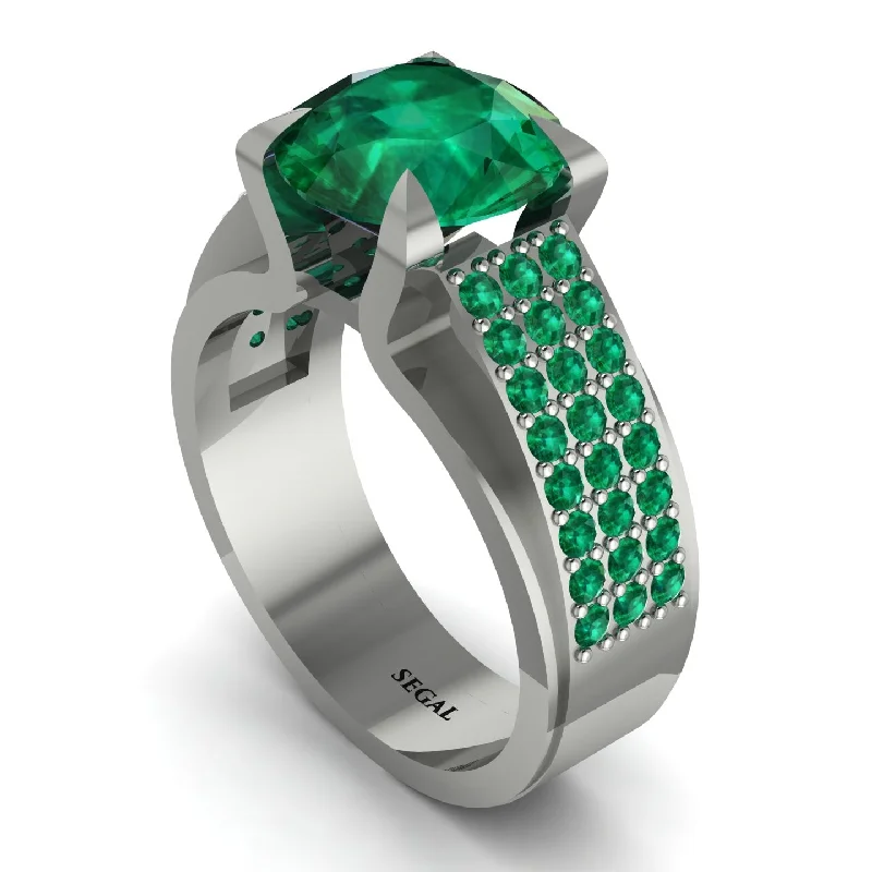 Round Cut Emerald 14K Gold Pave Engagement Ring - Saylor No. 21