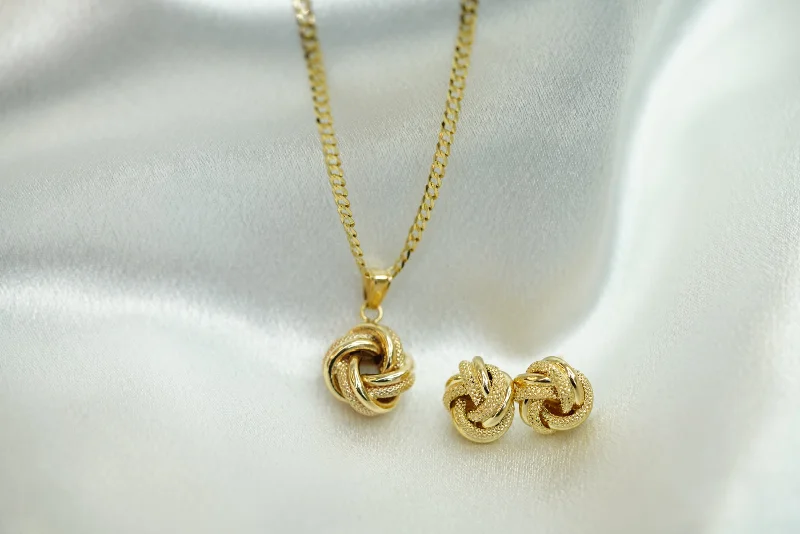 10k Knot with Solid Necklace and  Earring