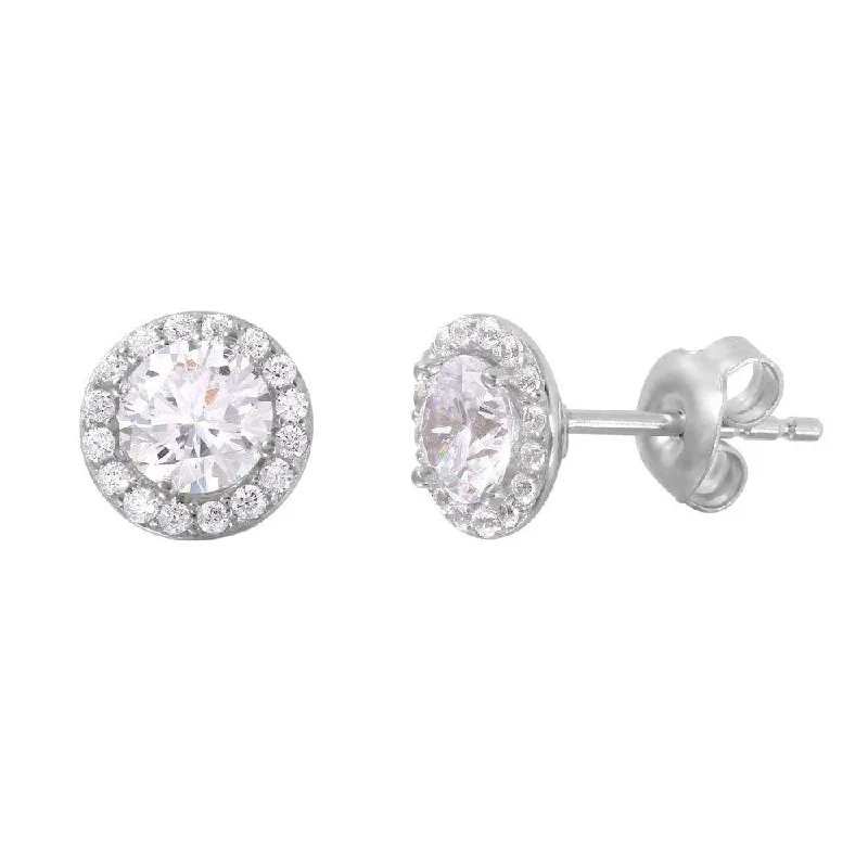 Silver 925 Rhodium Plated CZ Stud Earrings - GME00004RH