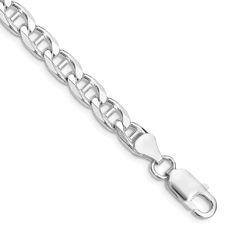 Sterling Silver Rhodium-plated 6.5mm Flat Cuban Anchor Chain Bracelet