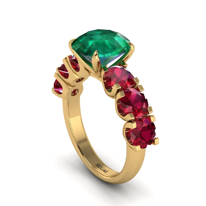 Round Cut Emerald Cathedral Engagement Ring - Tatum No. 49