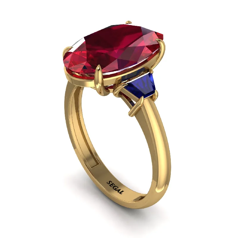 Oval-Cut Ruby Three Stone Engagement Ring - Amari No. 70