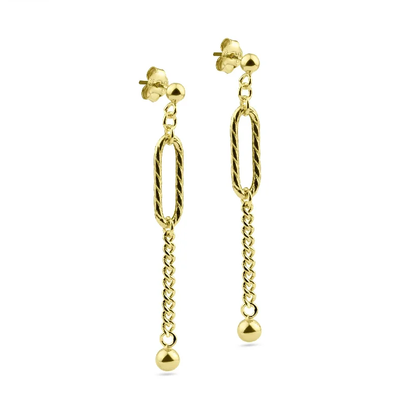 Gold Plated 925 Sterling Silver Dangling Ball Textured Paperclip  Earring - ITE00091-GP