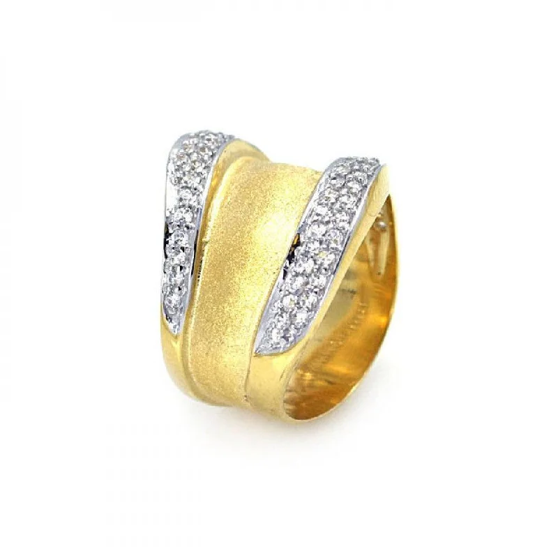 Clearance-Silver 925 Gold Plated Pave Set CZ Ring - STR00556