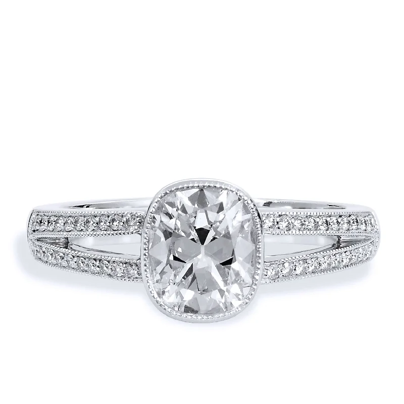 1.07 Carat Cushion Brilliant Cut Diamond Split Shank Engagement Ring